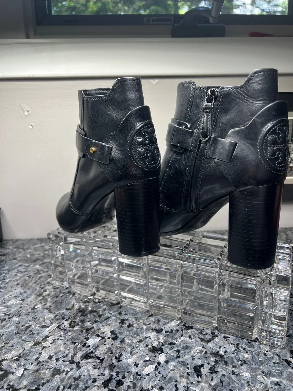 Tory Burch Sz 7 Colton 85mm Black Leather Ankle Boots 3” Block Heel